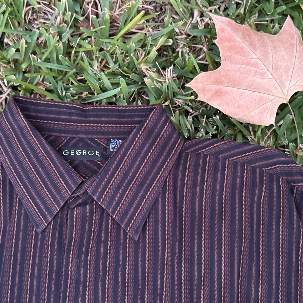 George Men's XL Black and Brown Striped Shirt